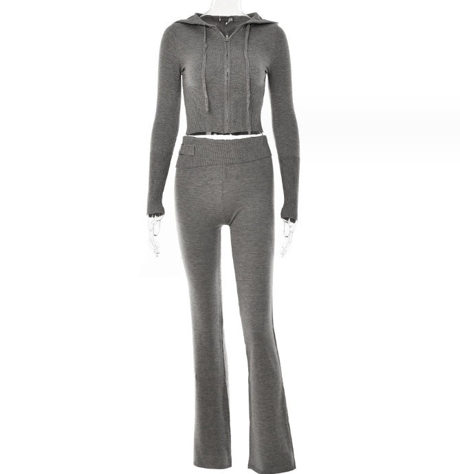 Zip Long Sleeve Sweater & High Waist Long Pants