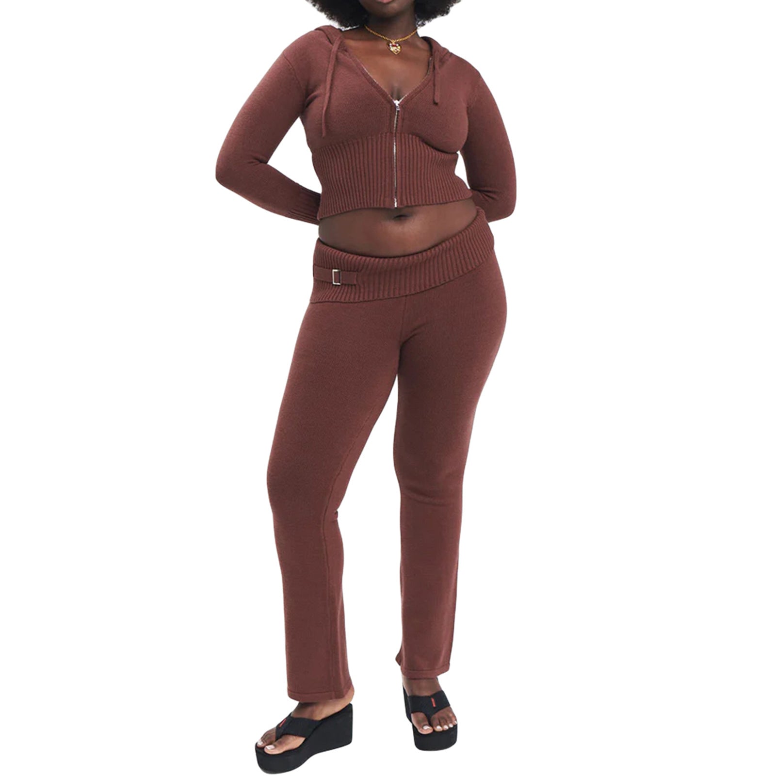 Zip Long Sleeve Sweater & High Waist Long Pants