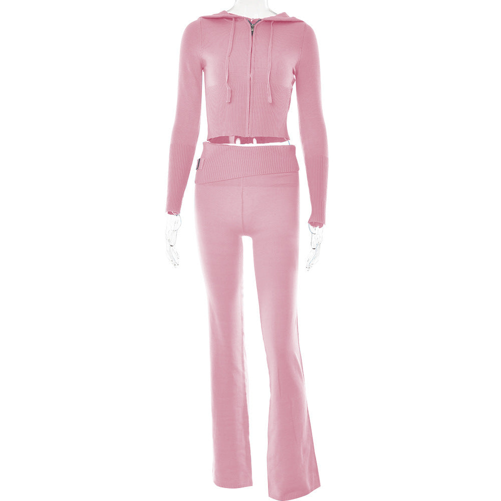 Zip Long Sleeve Sweater & High Waist Long Pants