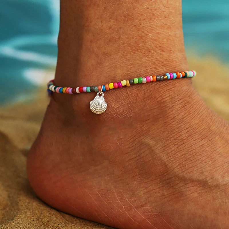 Multilayer Rice Bead Anklet Set