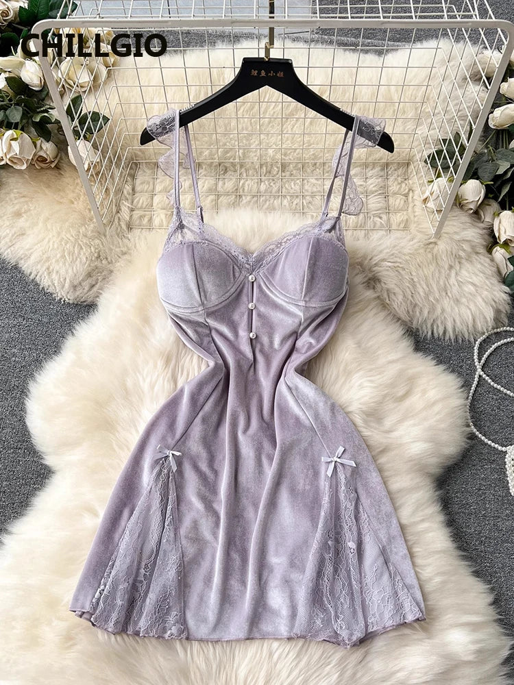 Women Beaded Velour Spaghetti Strap Dress