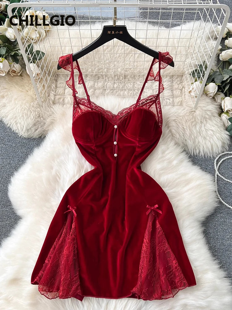 Women Beaded Velour Spaghetti Strap Dress