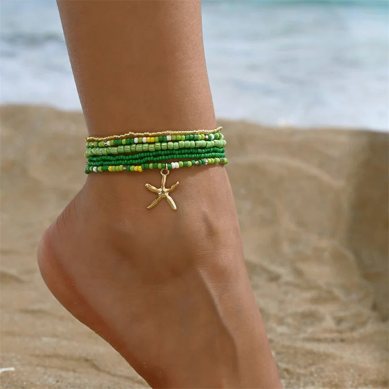 Multilayer Rice Bead Anklet Set