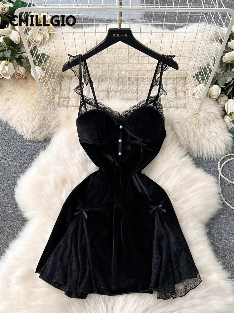 Women Beaded Velour Spaghetti Strap Dress