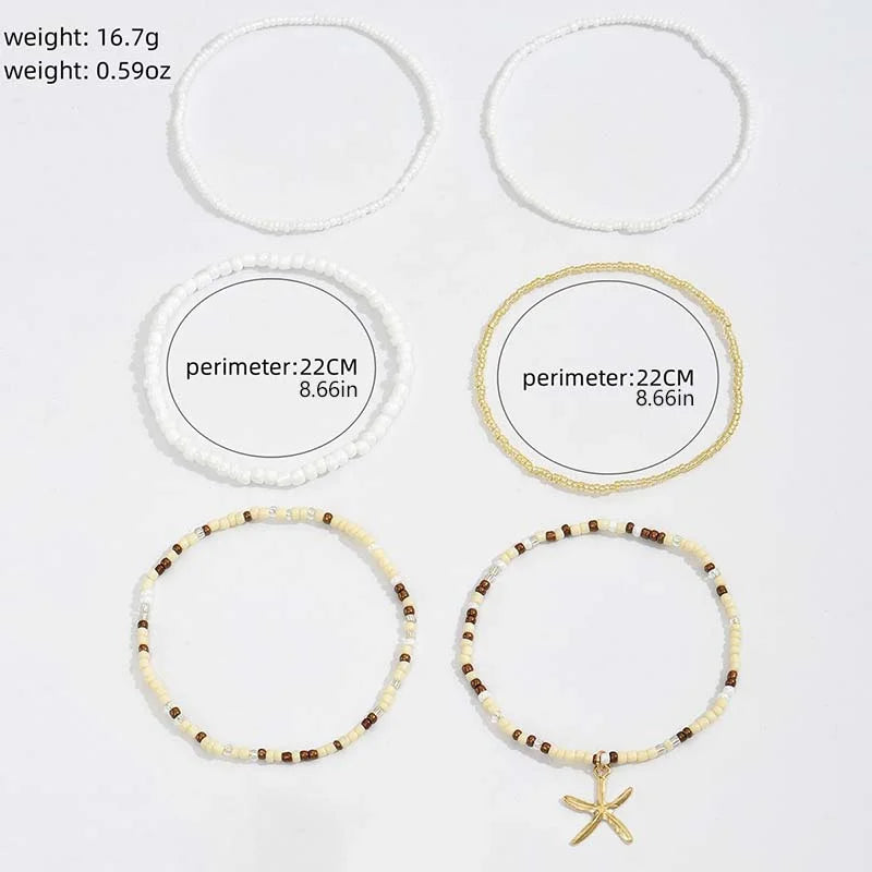 Multilayer Rice Bead Anklet Set