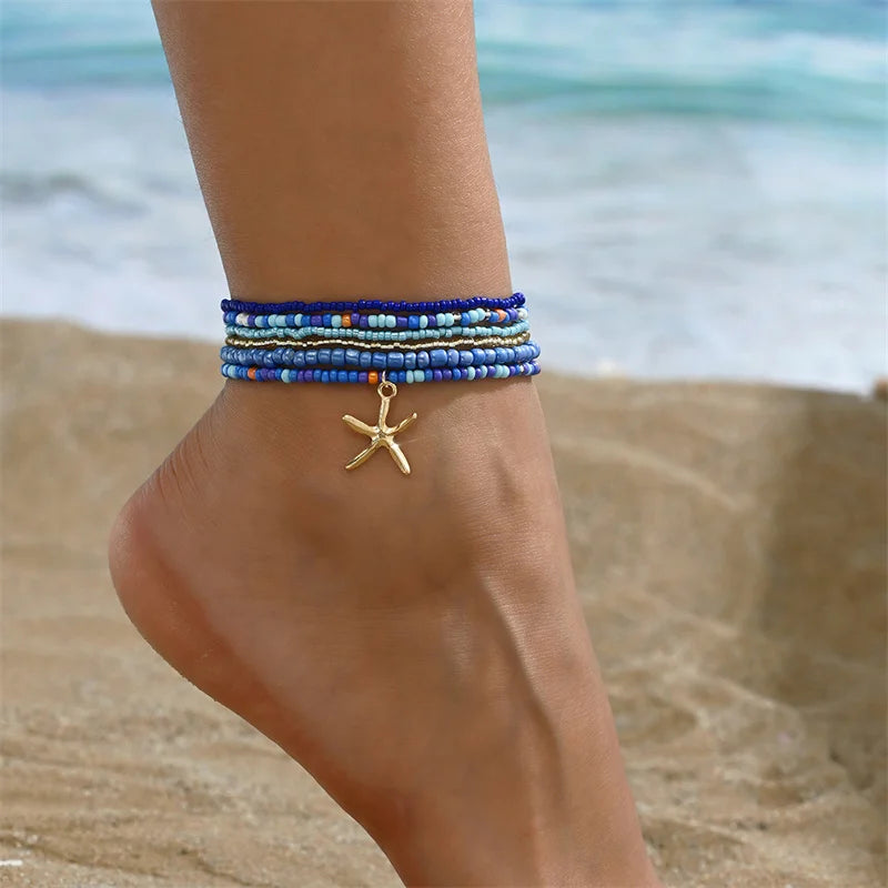 Multilayer Rice Bead Anklet Set