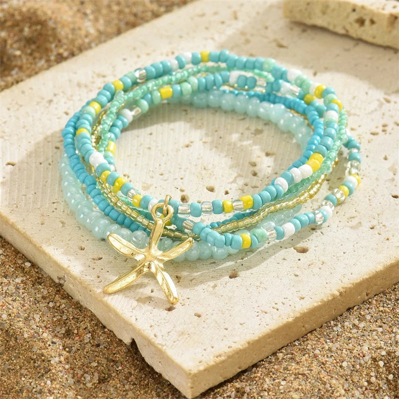 Multilayer Rice Bead Anklet Set