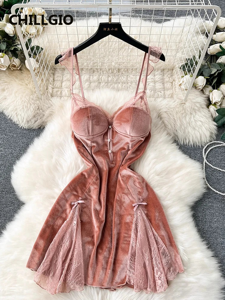 Women Beaded Velour Spaghetti Strap Dress