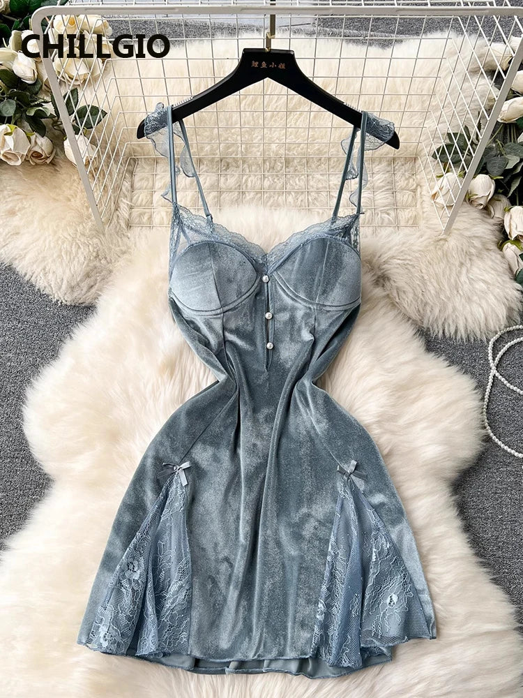 Women Beaded Velour Spaghetti Strap Dress