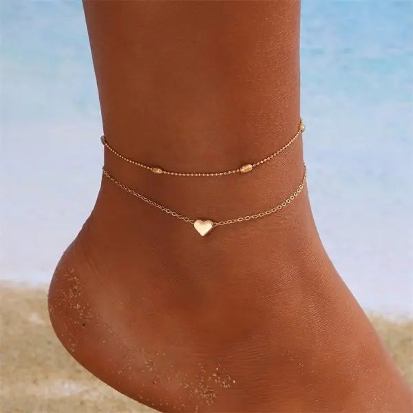 Multilayer Rice Bead Anklet Set