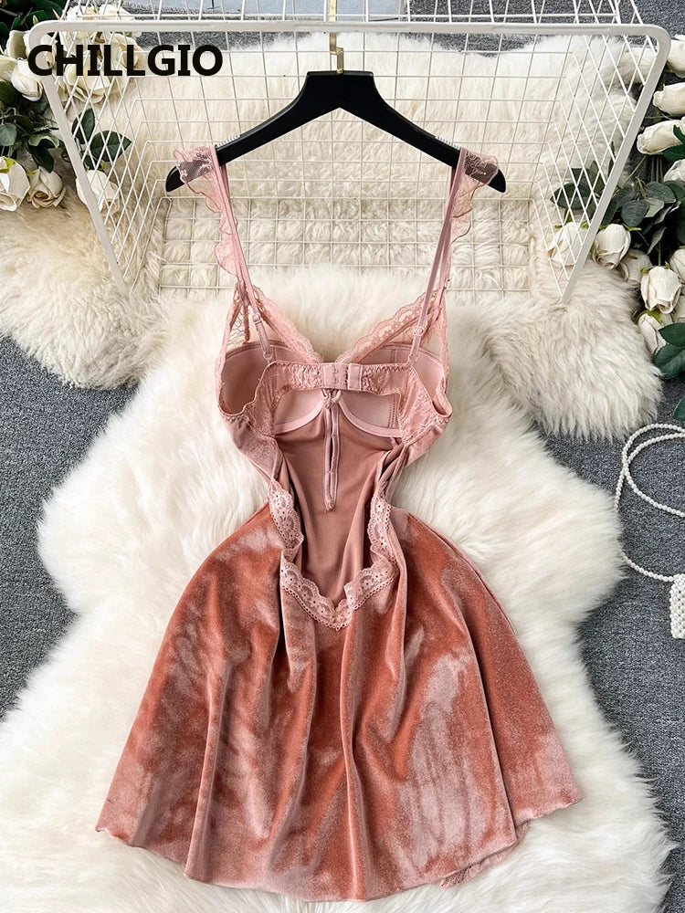 Women Beaded Velour Spaghetti Strap Dress
