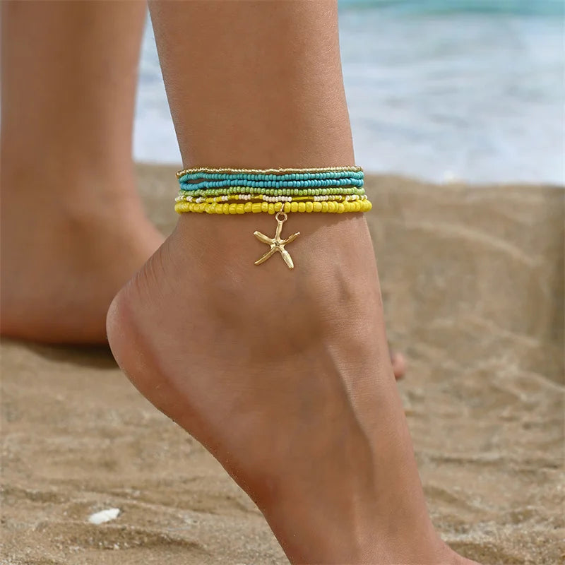 Multilayer Rice Bead Anklet Set
