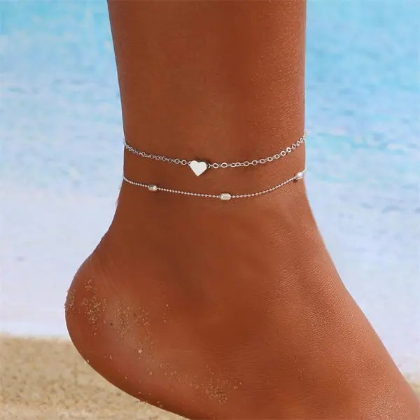 Multilayer Rice Bead Anklet Set