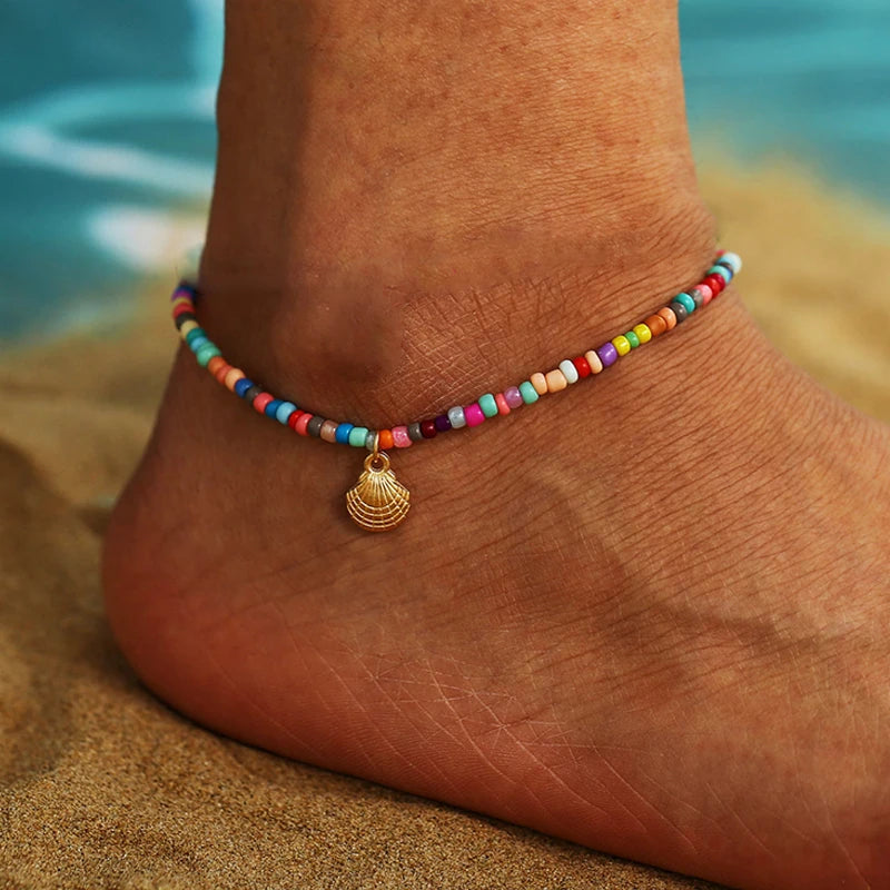 Multilayer Rice Bead Anklet Set