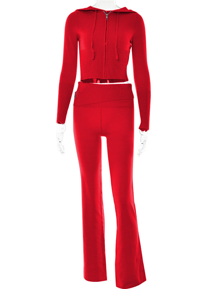 Zip Long Sleeve Sweater & High Waist Long Pants