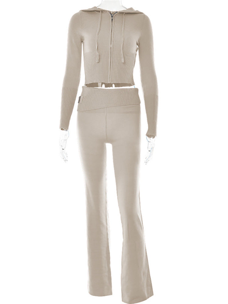 Zip Long Sleeve Sweater & High Waist Long Pants