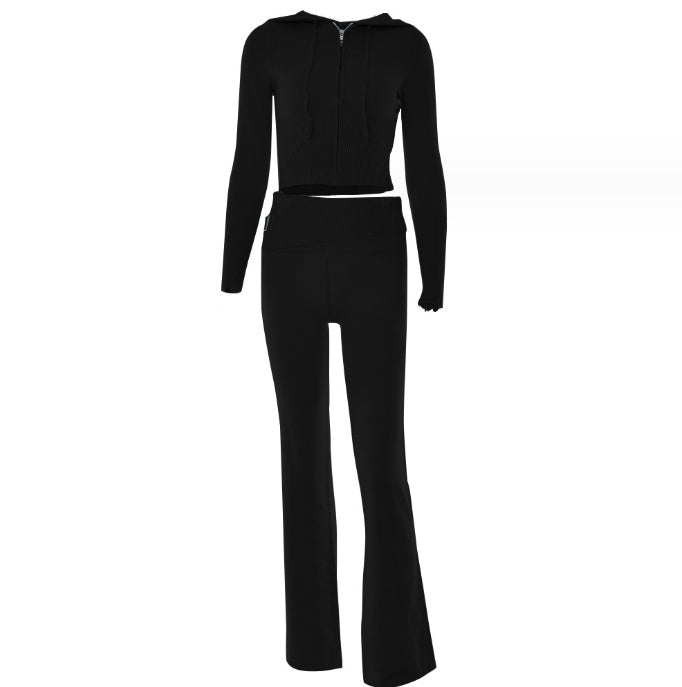 Zip Long Sleeve Sweater & High Waist Long Pants