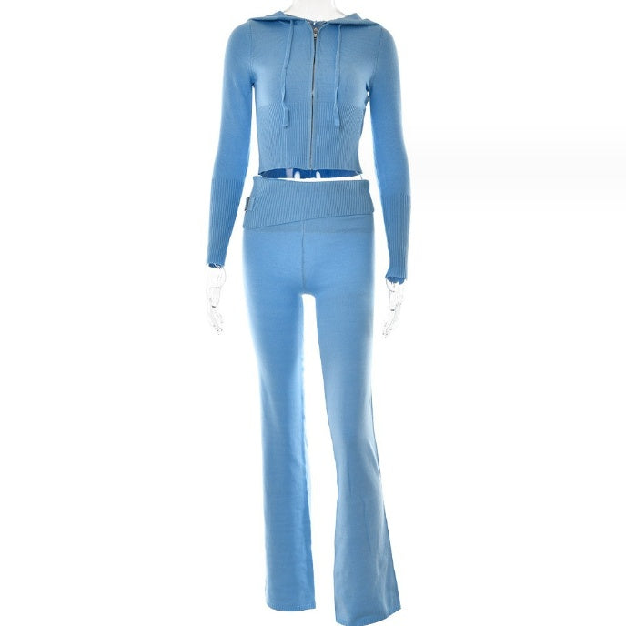 Zip Long Sleeve Sweater & High Waist Long Pants