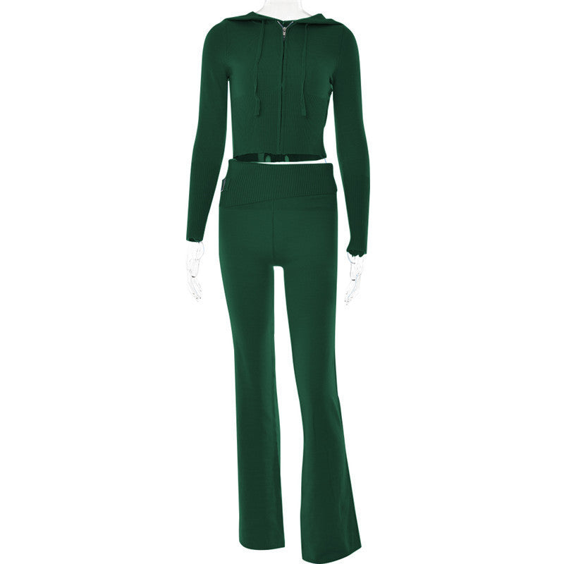 Zip Long Sleeve Sweater & High Waist Long Pants